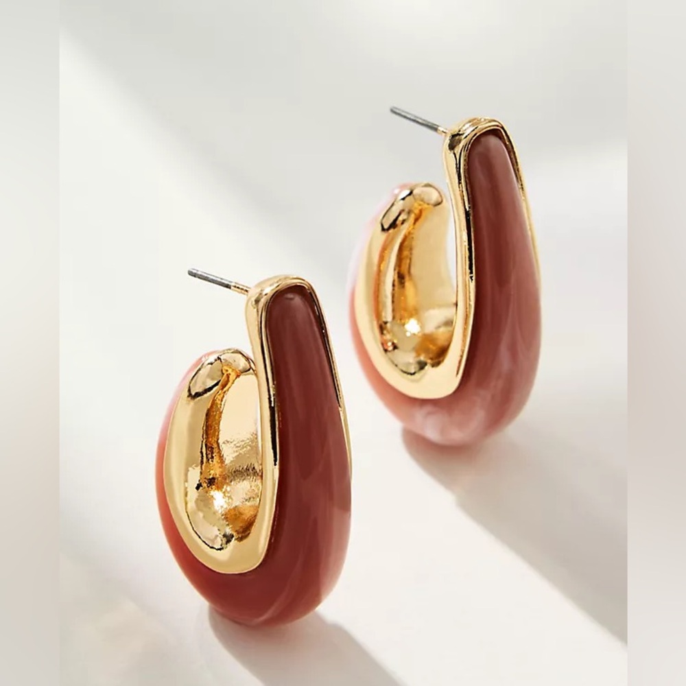 New Anthropologie Metal & Resin Tear Drop Hoop Earrings - Picture 10 of 16